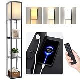 Floor Lamp with Remote, Floor Lamp with Shelves, Shelf Floor Lamp with 3 Level Dimmable Brightness,