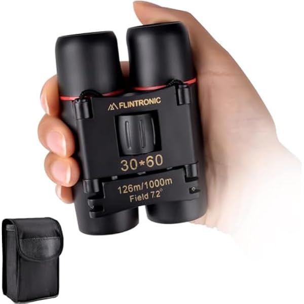 Flintronic Kompaktowa mini lornetka 30 x 60, lornetki HD, lekki, składany teleskop dla dorosłych, na polowanie, obserwację ptaków, wędrówki, oglądanie meczów piłki nożnej