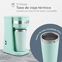 Elite Gourmet EHC113M# Einzelportions-Filterkaffeemaschine, kompakt, persönlich, mit Thermo-Reisebecher aus Edelstahl im Inneren, für gemahlenen Kaffee, wiederverwendbarer Filter, mintgrün, 400 ml – Ansicht 5