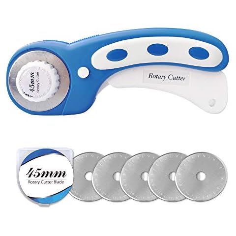 Headley Tools 45mm Rotary Cutter with 5pcs Extra Rotary Blades, Ergonomic Rolling Cutter with Safety Lock for Fabric, Sewing, Quilting, Cloth, Paper, Leather, Crafting, Fabric Rotary Cutter(Navy Blue) Cover