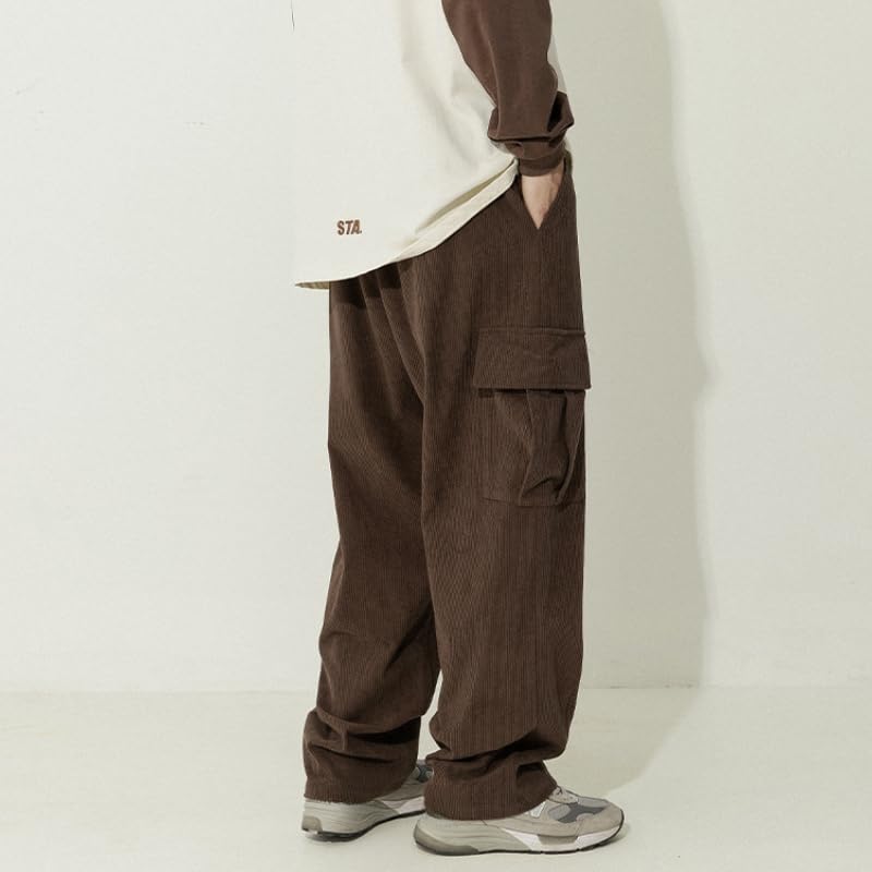 POHADON Mens Casual Corduroy Pants Elastic Waist Drawstring Y2k Sweatpants Casual Baggy Straight Cargo Pants Streetwear4