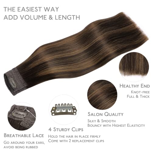 Image of WENNALIFE Wire Hair Extensions Real Human Hair 20 inch 140g Balayage Dark Brown to Chestnut Brown Remy Hair Invisible Transparent Wire Straight Reusable Natural Easy to Apply Reusable for Volume