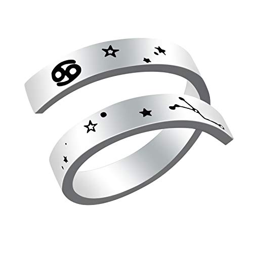 Anillo del zodiaco del cáncer grabado ajustable, Woffoly Surgical 316L Acero inoxidable Signos de declaración del zodiaco Anillo de dedo ajustable abierto, Regalo de joyería de horóscopo