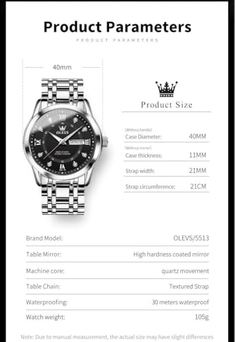 Image of OLEVS Watch for Men Classic Business Dress Analog Quartz Stainless Steel Waterproof Luminous Date Diamond Men Silver Watch