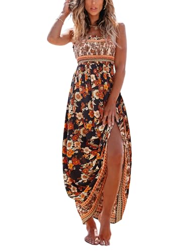 Image of CUPSHE Women Spaghetti Straps Boho Maxi Dress Summer Sleeveless Smocked Floral Beach Long Dress Flowy Cruise Vacation Outfits