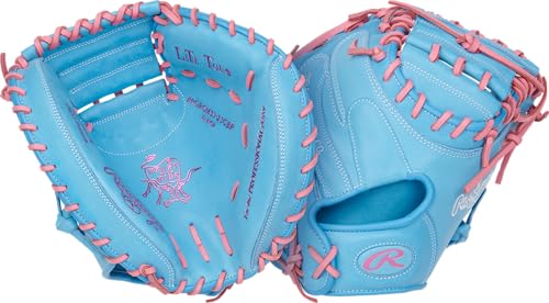 Rawlings | Heart of the Hide Series Catcher's Mitt Baseball Glove | 33" | Right Hand Throw | Columbia Blue/Pink