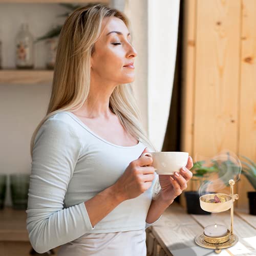 Frankincense Incense Burner With Tealight. Golden Brass, Adjustable Height 4.33 Inch #TOP3