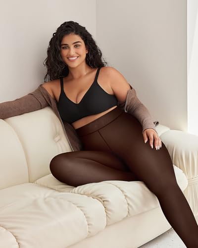 Image of OEAK Womens Fleece Lined Tights Sheer Fake Translucent Pantyhose Thermal Tights High Waisted Footed Leggings