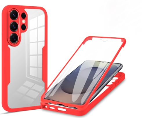 BEENTRYS Cover Trasparente per OPPO A52 / A72 / A92 4G,Pellicola Integrata Protezione Fotocamera Clear Morbida in TPU PC Antiurto Protettiva 360° Custodia per Donna Ragazza-Rosso