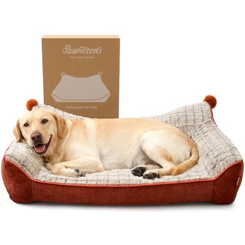 Pawccoli Orthopedic Dog Bed for Extra Large Dogs,Waterproof Supportive Egg Crate Foam Medium Dog Couch, Pet Bed with with Removable Bolsters, Washable Cover Non-Slip Bottom, (43''×32''×8'') by Pawccoli - Used condition - US$41.71