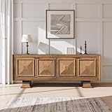 Stanley Arlo Media Console, Red Oak TV Stand with Flaked White Veneer Finish, Modern Entertainment Center with Storage, Luxury Traditional Living Room Furniture