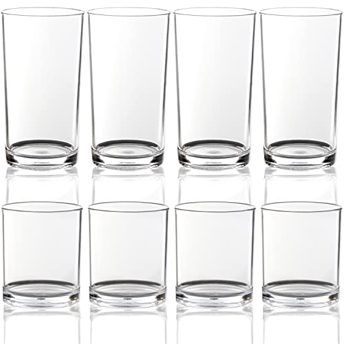 Youngever Set Of 8 Plastic Drinking Tumblers, Old Fashion Plastic Glasses, Reusable Plastic Cups For Whiskey And Beer (12 Ounce & 16 Ounce) #TOP4