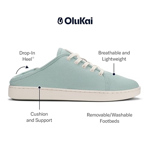 OluKai Pehuea Li Women's Lace-Up Sneakers, Casual Everyday Shoes with Drop-In Heel, Lightweight & Breathable Mesh Design, All-Day Comfort & Support, Swell/White Sand, 9.5 - image 2