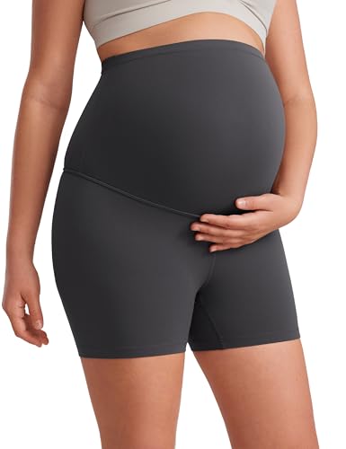 Image of CRZ YOGA Womens Butterluxe Maternity Biker Shorts Over The Belly 4" - Pregnancy Yoga Workout Activewear