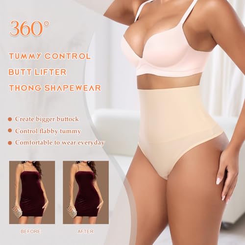 Image of Werena Tummy Control Thong Shapewear for Women High Waist Shaping Underwear Seamless Thongs Panties