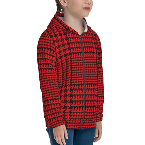 Red Black Houndstooth Kid Hoodies Boys Zip Up Sweatshirts Girls Pullover with Pocket4