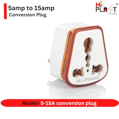 Image of HI-PLASST 6a to 16a Converter Plug | 6 amp to 16 amps Converter Plugs Useful for 16a Extension Board with16 amp Socket and 16 Ampere Plug Top,for A /C,Refrigrator,etc,230 Volt AC.(Orange,5 Pieces)