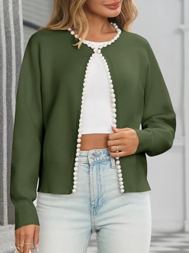Image of Saodimallsu Womens Fall Open Front Cardigan Sweaters Pearl Long Sleeve Knit Tops Crewneck Dressy Casual Sweater Jacket