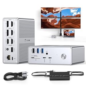 TobenONE Quad Monitor Docking Station with 4 HDMI, 18-in-1 DisplayLink Docking Station with 120W Charger, USB C Dock for Thunderbolt 4/3, USB-C Windows, MacBook(4 USB, 2 USB-C, Ethernet,SD/TF,Audio)