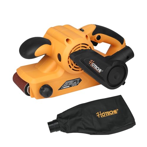 Hoteche Smerigliatrice a nastro, 810 W, 533 x 76 mm, regolazione della velocità 200 – 380 giri/min, con sacchetto antipolvere e spazzole di carbone, spina VDE, per legno e metallo