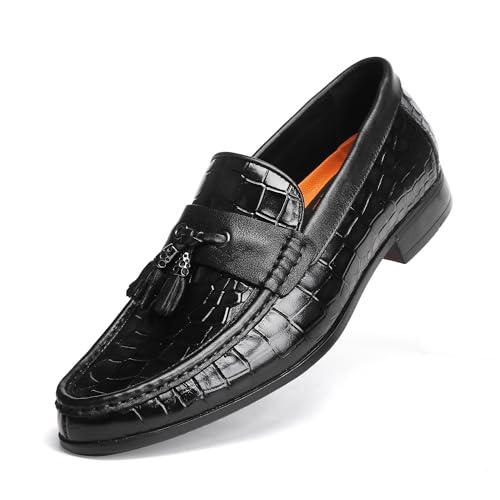 Classic Men's Leather Tassel Dress Shoes Formal Alligator Printed Business Penny Loafer Driving Party Wedding Shoes for Mens - Main Image
