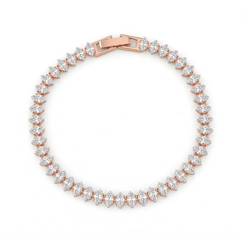 DZINE TRENDZ Brass Pink Rose Gold plated Marquoise shaped Moissanite Imitation Diamond Bracelet for women girl