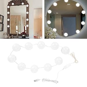 Lampes pour Miroir, Miroir de Maquillage de la Vanité Led D’ampoules de 10 Allume la Ficelle Légère Réglable de Tons Froids Chauds D’ampoule de Dimmable, 5 Niveaux de Luminosité
