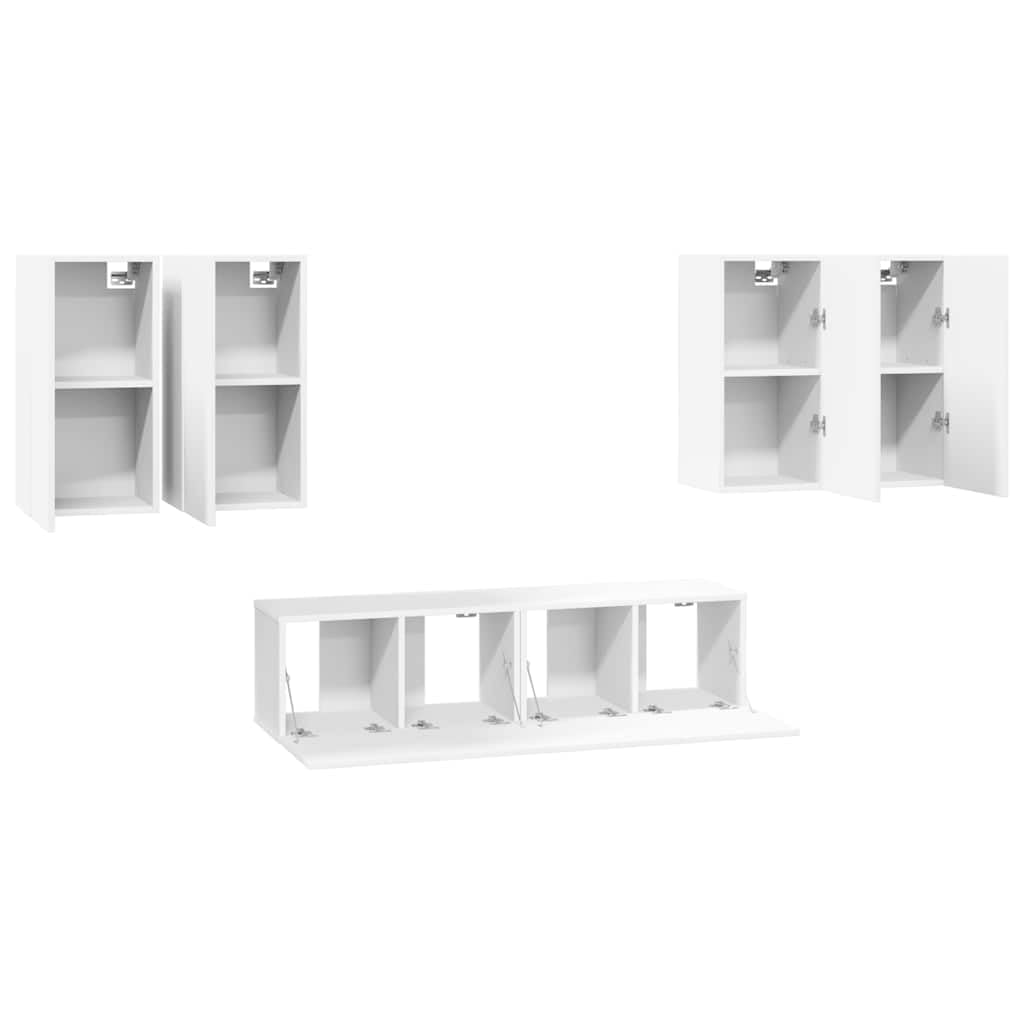 6-TLG. TV-Schrank-Set Weiß Holzwerkstoff, Hängend, Modernes Media-Center für Wohnzimmer, Schlafzimmer, Stauraum, 30x30x60cm