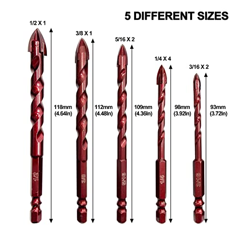Fewell FWDGL00043 Masonry Drill Bits 10 Pcs, Concrete Drill Bit Set Size 3/16 Inch To 1/2" thumb #1