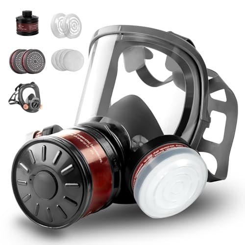 Full Face Gas Mask - Gas Masks Nuclear and Chemical Dust Mask with 40mm Activated Carbon Filter Adjustable Resin Mask Dual-Use Sanding Mask for Chemical Spray Paint Gas Fumes Organic Vapor Welding