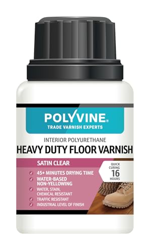 Polyvine Heavy Duty Floor Varnish Satin Finish – Quick Drying Floor Varnish – Polyurethane, Water-Based, Water Resistant Indoor Flooring Protection for Wood, Stone, Tiles, Slate (Satin, 100ml)