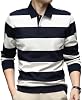 Camisa Polo de Manga Larga con Cuello para Hombre, Algodón Mezclado a Rayas 4