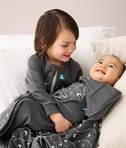 Image of Love to Dream Transition Bag 1.5T Stretch Cotton Fleece, Medium (6-8.5kg) Stage 2, Soft & Comfortable, Ideal for Baby's Sleep Routine, Moon & Back, Charcoal