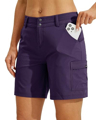 Willit Women's Golf Hiking Shorts Cargo Quick Dry Athletic Shorts Casual Summer Shorts with Pockets 7" Purple 18