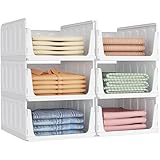 Lifewit 6 Pack Wardrobe Storage Organiser, Stackable Closet Organizer, Hat Boxes, Plastic Clothes Drawer Basket, Cupboard Shelves for Bathroom, Kitchen, Laundry Room, Office, Dorm, White, 32 cm (L)