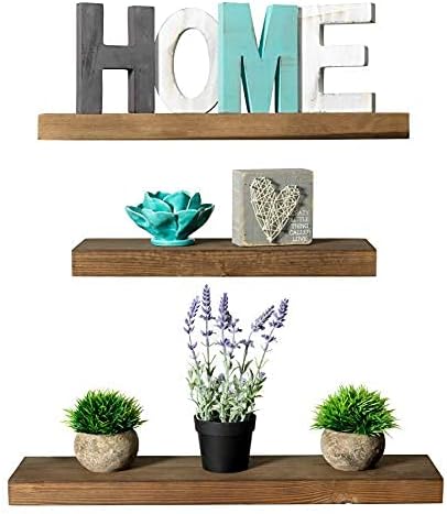 Mark One Home Goods Rustic Farmhouse 3 Tier Floating Wood Shelf - Floating Wall Shelves (Set of 3), Hardware and Fasteners Included (White Oak, 3 Tier)
