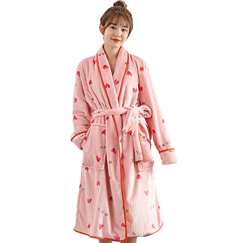HGTRH Bademantel Frauen, Bademantel Damen Flauschig Morgenmantel Lang Saunamantel Weich Warm Korallenvlies Bademantel Für Damen, Hausanzug Loungewear Bademantel Für Sauna, Spa Cover