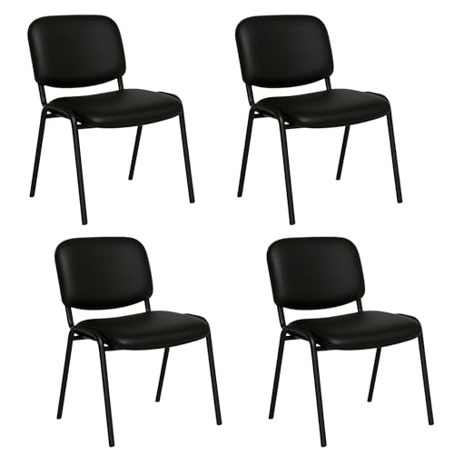 Econosillas Set 4 Sillas de Visita Oficina Vinipiel Negro Ergonómicas para Sala de Espera Consultorio Diseño Cómodo y Resistente