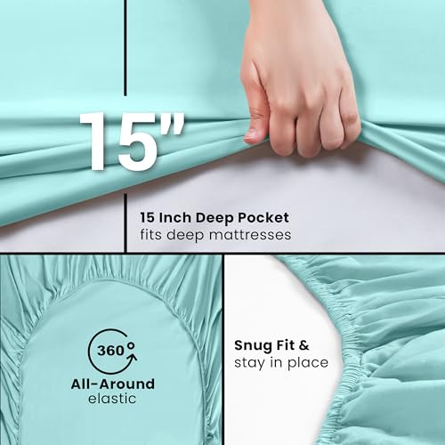 Image of Utopia Bedding Twin XL Fitted Sheets - Bulk Pack of 2 Bottom Sheets - Soft Brushed Microfiber - Deep Pockets - Shrinkage & Fade Resistant - Easy Care (Twin XL, Spa Blue)
