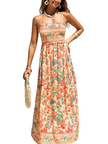CUPSHE Women's Maxi Dresses Floral Smocked Summer Sundress Sleeveless Ruffled