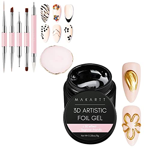 Makartt 3D Nail Foil Glue, 8Ml Foil Transfer Gel Foil Bundle With Nail Art Brushes Kit,Liner Brushes For Nails #TOP4