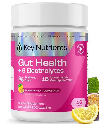 KEY NUTRIENTS Electrolytes Powder No Sugar - Passionfruit Lemonade with 6 Electrolytes & Minerals- Prebiotic Fiber & Akkermansia Postbiotic Hydration Powders - 16 Servings - Made in USA