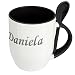 Produktbild Namenstasse Daniela - Löffel-Tasse mit Namens-Motiv Chrom-Schriftzug - Becher, Kaffeetasse, Kaffeebecher, Mug - Schwarz
