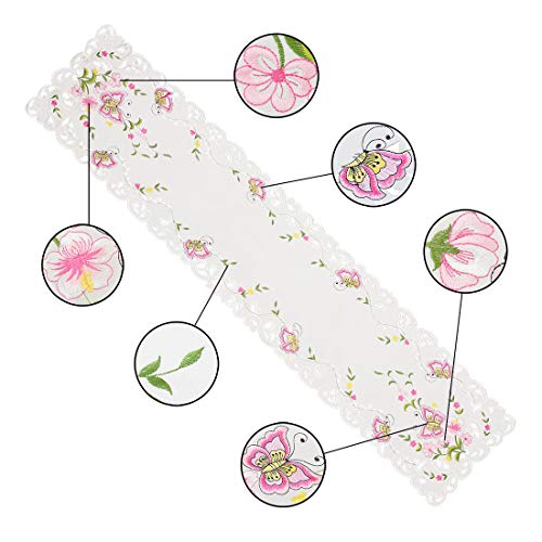 Simhomsen Spring Butterfly And Floral Table Runners, Dresser Scarf (Pink, 14 × 70 Inch) #TOP2