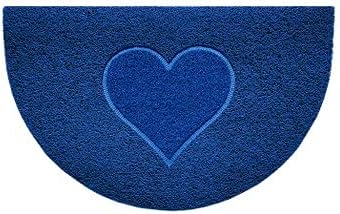 Nicoman Embossed Halfmoon Half Circle Door Mat Dirt-Trapper Jet-Washable Doormat 70x44cm (Blue, HEART Shape) - Use on Carpet ONLY