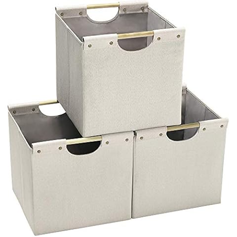HOONEX Collapsible Storage Bins, 13x13x13 Large Storage Cubes Linen Fabric Cover