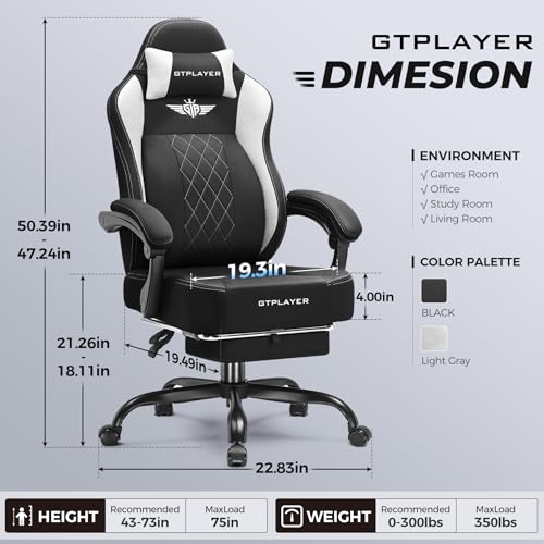GTPLAYER Big and Tall Gaming Chair Breathable Fabric Computer Chair with Strong Lumbar Support, Comfortable Office Chairs with Pocket Spring Cushion, High Back Ergonomic Desk Chairs with Footrest - Image 3