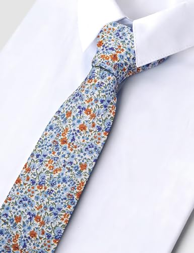 Image of Barry.Wang 100% Cotton Floral Ties for Men 63 inch Extra Long Necktie Clip | Fashion Cotton Printed Neckties,Wildflower 2.76 inch Ties Skinny,Gift Box,Groomsmen Wedding Engagement Graduation