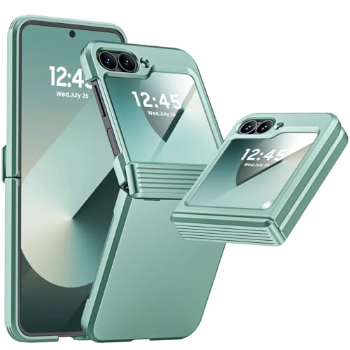 Vizvera for Samsung Galaxy Z Flip 6 Case, Hinge Cover Flip 6 Case with Screen Protector Shockproof All-Inclusive Phone Cover for Z Flip 6/Z Flip 7 FE-Matte Mint Green