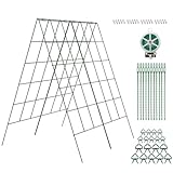 Amoskey Cucumber Trellis, Garden Trellis for Climbing Plants Outdoor, Foldable A-Frame Trellis, Cucumber Trellis for Raised Bed for Cucumbers, Peas, or Tomatoes (Green, Bold Large Grid 46''H*36'W)